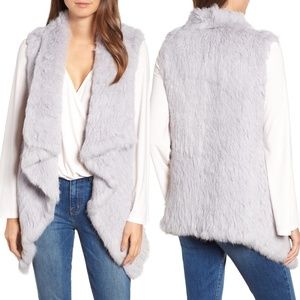 LOVE TOKEN Long Drape Front Genuine Rabbit Fur Vest XS Lavender Light Purple NWT
